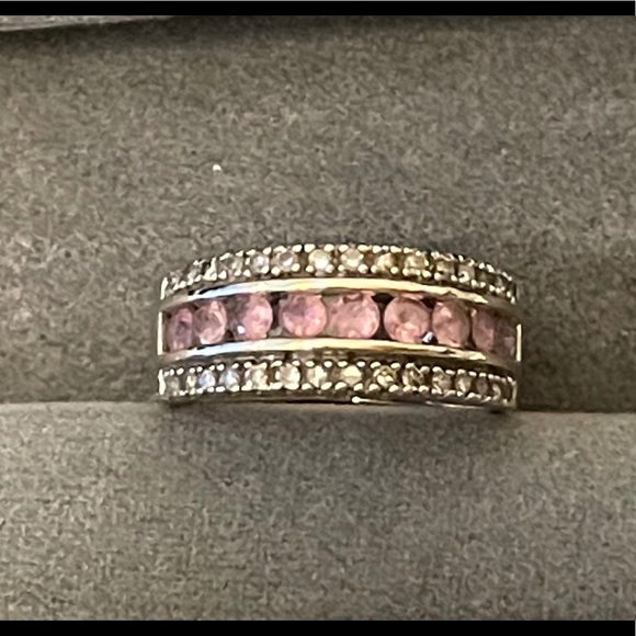 🎉HP 🎉 14K White Gold Pink Sapphire Diamond Band Ring - signed! - Picture 9 of 9